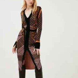 Karen Millen Slinky Knit Baroque Jacquard Belted Dress - Size M